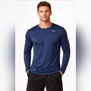 Nike Blue Tee long sleeve dri-fit athletic top size S thin Polyester *